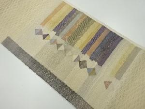 リサイクル　すくい織横段に菱模様織出し袋帯